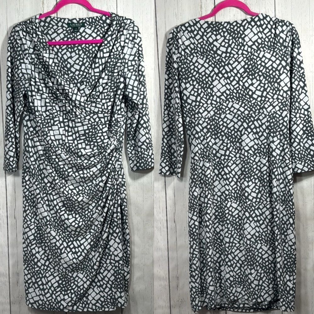 Lauren Ralph Lauren Abstract Print Draped Dress Size 12 Elegant Workwear Classic